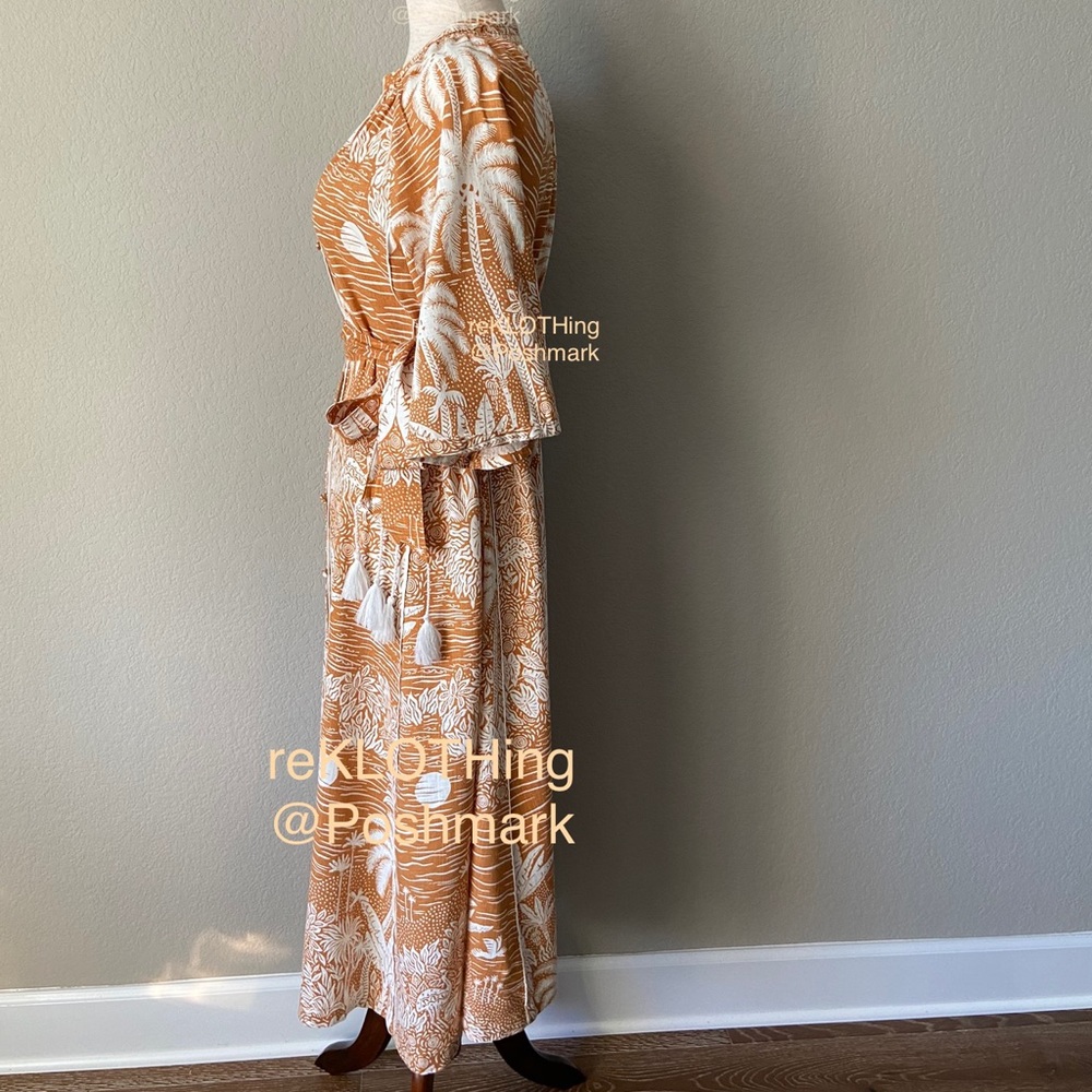 🛍H&M Kaftan Linen-blend Terracotta Midi Maxi Dres - Picture 9 of 16